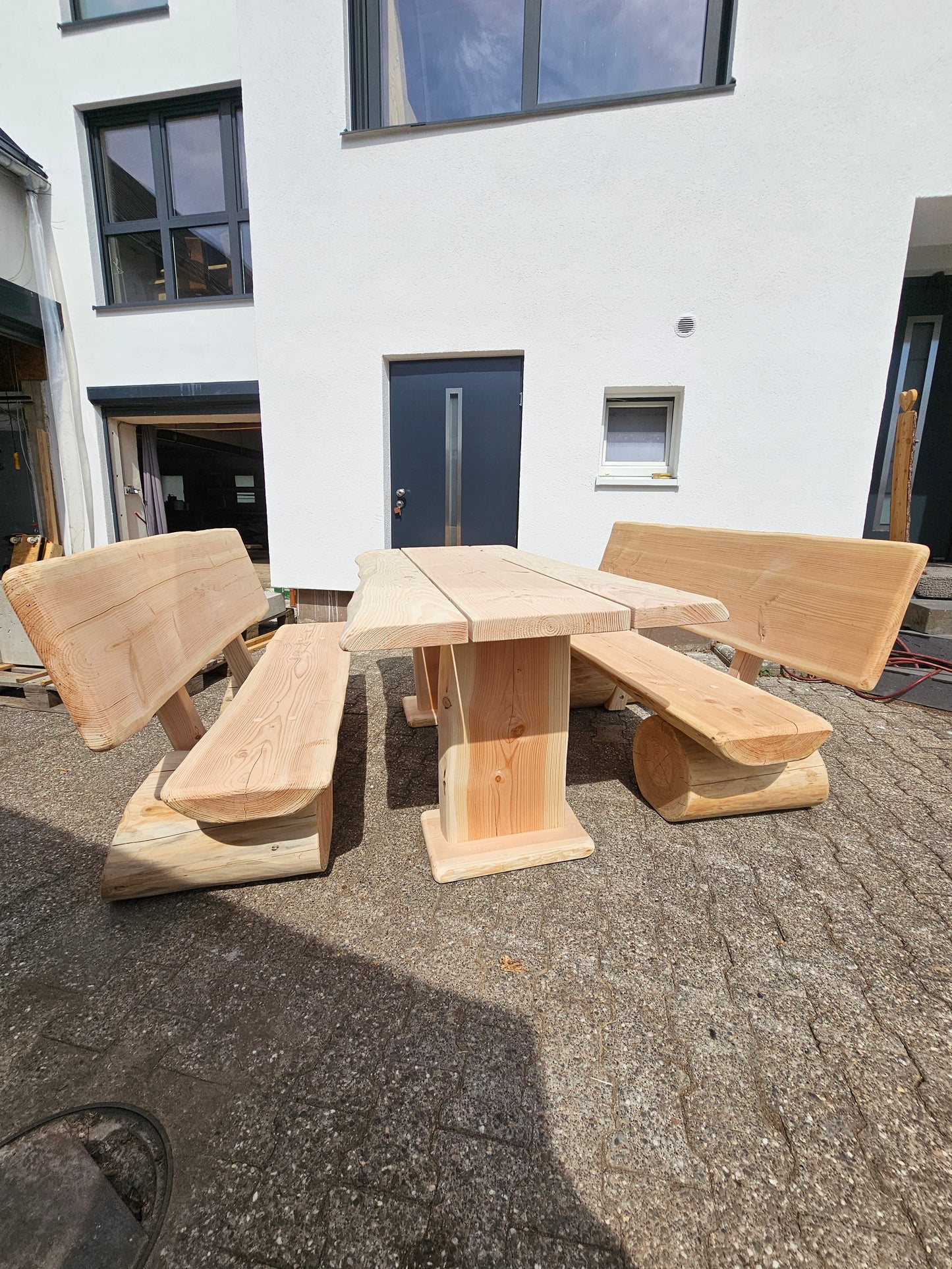 Baumstamm Sitzgruppe 180cm ( Bank + Tisch + Bank )