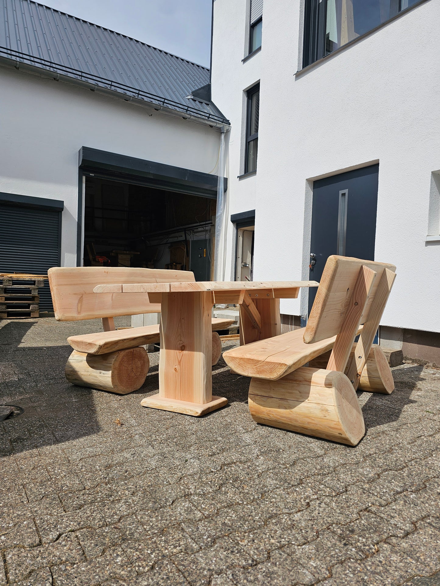 Baumstamm Sitzgruppe 180cm ( Bank + Tisch + Bank )